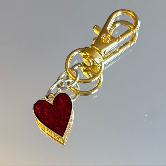 Valentine Heart Bag Charm Keychain - Gold and Red - Picture 4 of 4